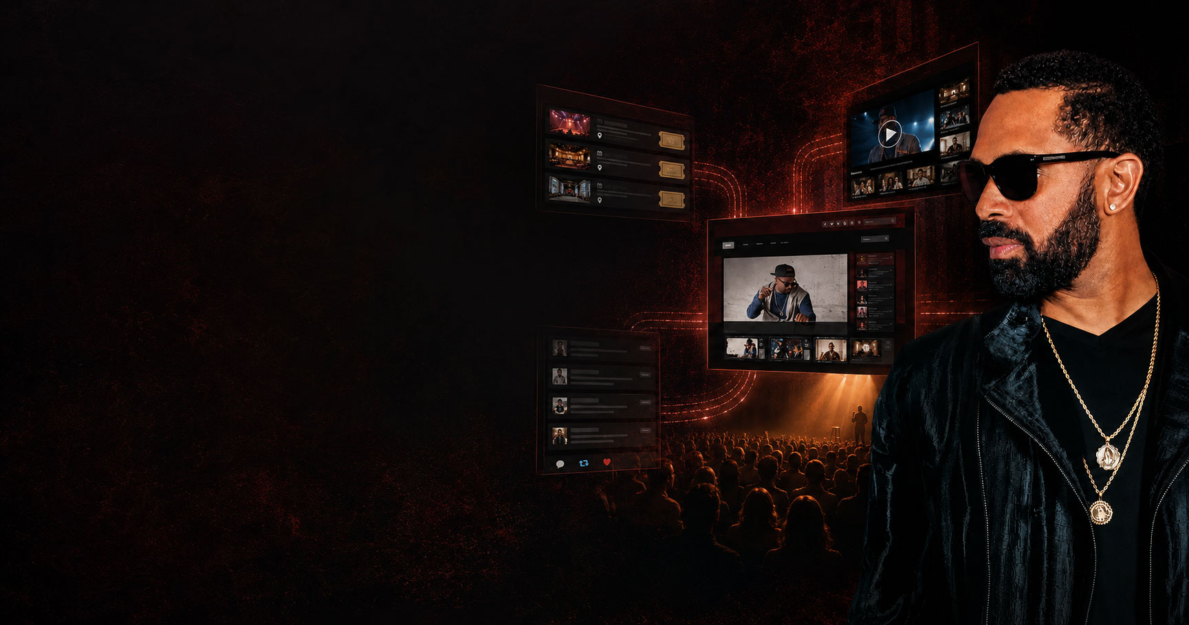 MikeEpps.com digital brand system showing social, video, press, photo, bio, store and blog modules.