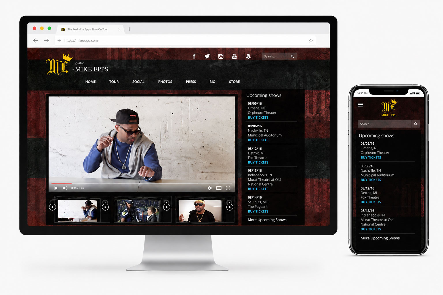 MikeEpps.com responsive desktop and smartphone website showcase.