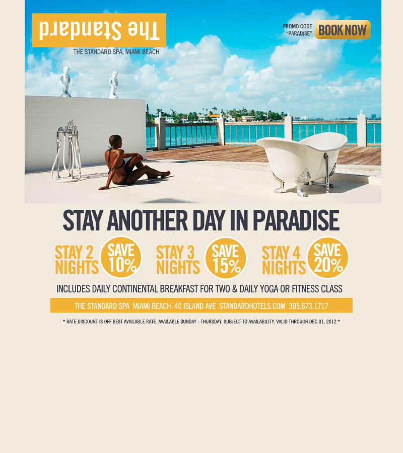 The Standard Hotel & Spa Miami Beach promotional email artwork with a poolside hospitality image.