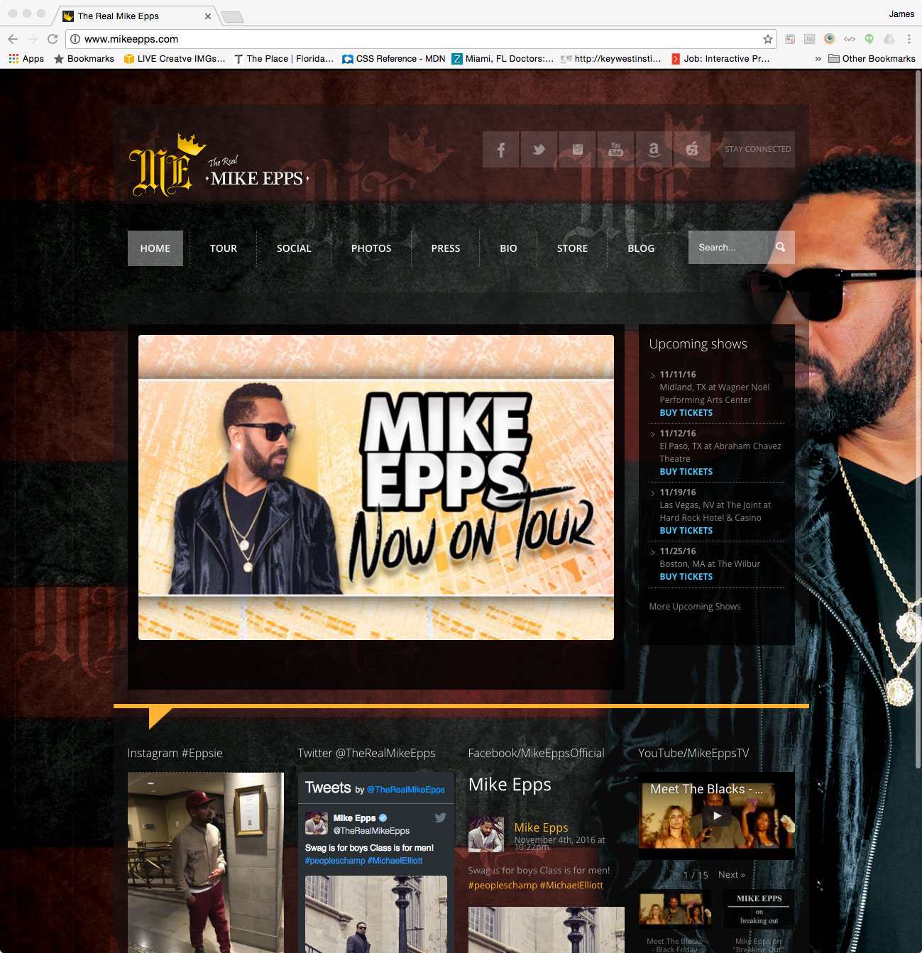 Archival browser screenshot of the MikeEpps.com website in use.