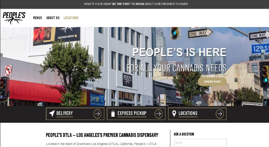 People’s DTLA website homepage with location photography, navigation and delivery, express pickup and locations calls to action.
